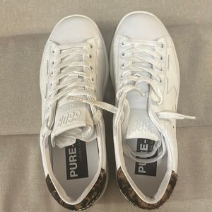 Golden Goose White Leather and Animal Print Pure Star Platform Sneakers Size 37